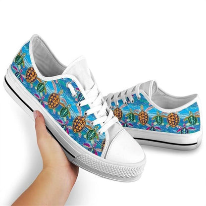 Turtle Watercolor Low Top Shoes, Low Top Sneaker, Low Top Canvas Shoes