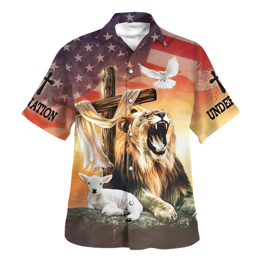 Under Nation Of God Lion Cross Lamb Hawaiian Shirt For Men And Women - Christian Summer Shirt