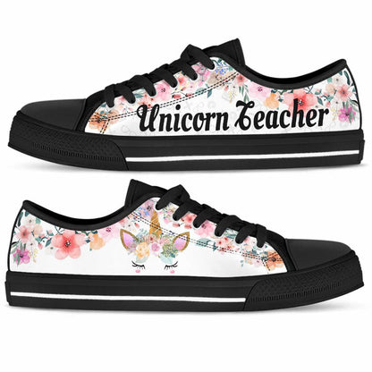 Unicorn Teacher Flower Low Top Shoes, Teacher Shoes, Low Top Sneakers