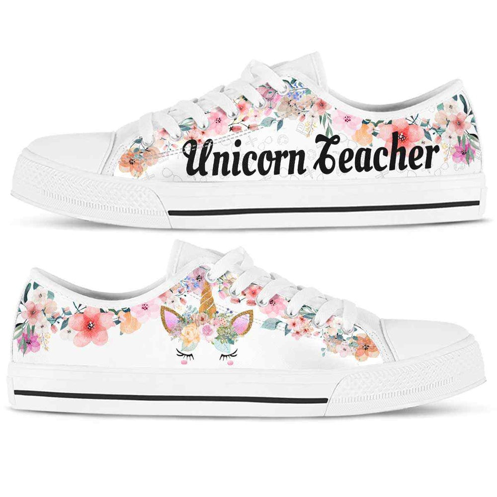 Unicorn Teacher Flower Low Top Shoes, Teacher Shoes, Low Top Sneakers