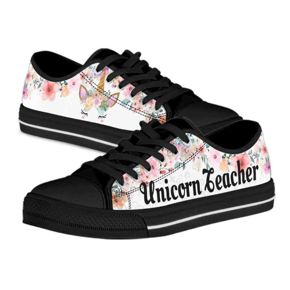 Unicorn Teacher Flower Low Top Shoes, Teacher Shoes, Low Top Sneakers