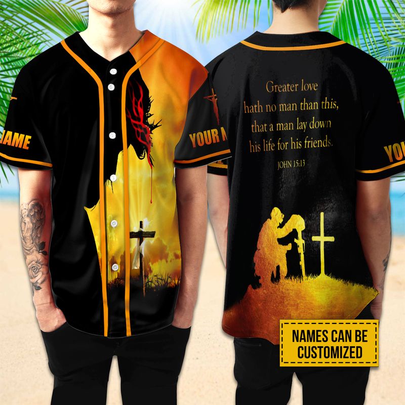 Veteran Greater Love Hath No Man Than This Cross Custom Baseball Jersey - Personalized Jesus Baseball Jersey For Men and Women