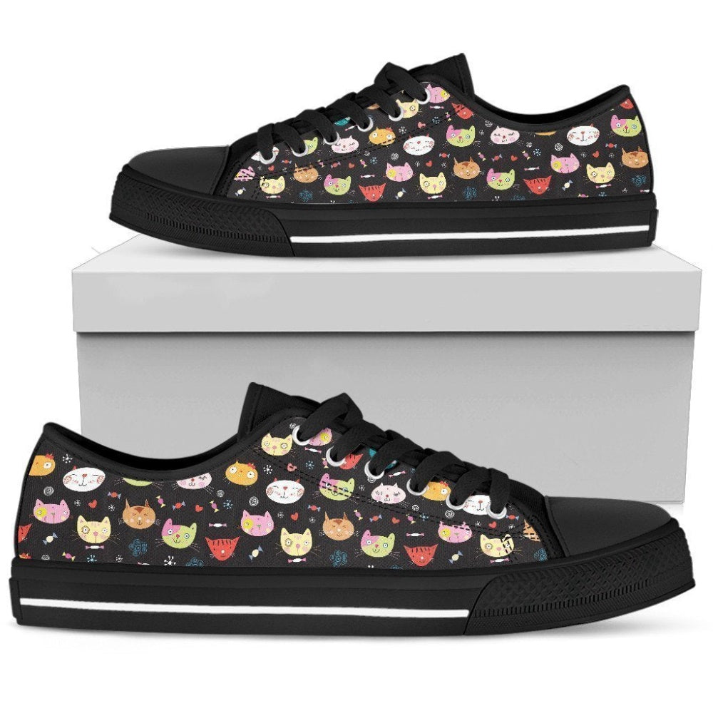 Vibrant Multi Color Cats Women'S Low Top Shoes, Cat Canvas Shoes