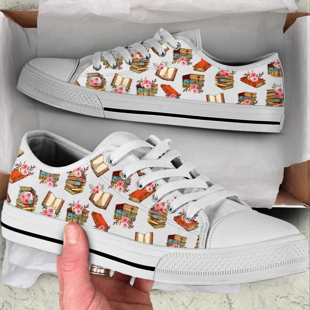 Vintage Book Flower Draw Canvas Print Low top Shoes, Canvas Shoes Design, Low Top Sneaker