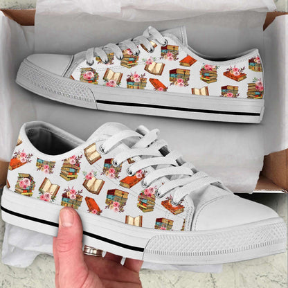 Vintage Book Flower Draw Canvas Print Low top Shoes, Canvas Shoes Design, Low Top Sneaker