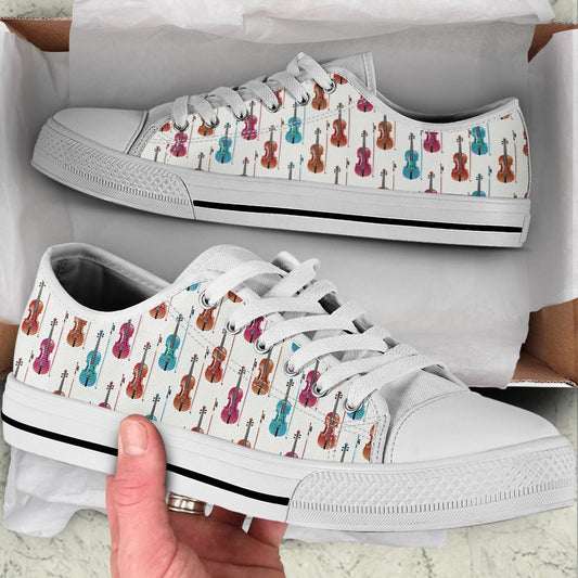 Violin Color Pattern Low Top Music Shoes, Canvas Shoes Design, Low Top Sneaker