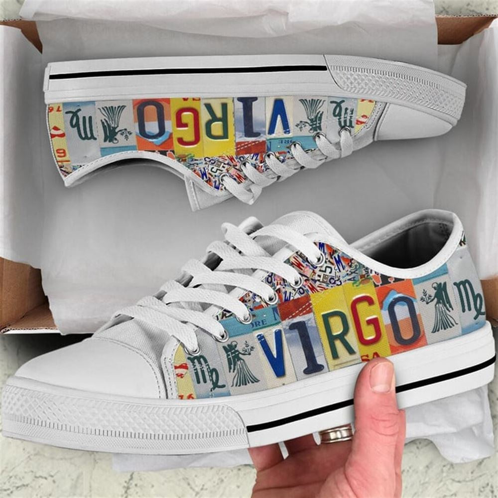 Virgo License Plates Canvas Low Top Shoes, Low Top Sneaker, Low Top Canvas Shoes