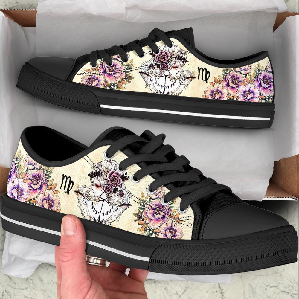 Virgo Zodiac Vintage Flower Low Top Shoes , Low Top Sneaker, Low Top Canvas Shoes