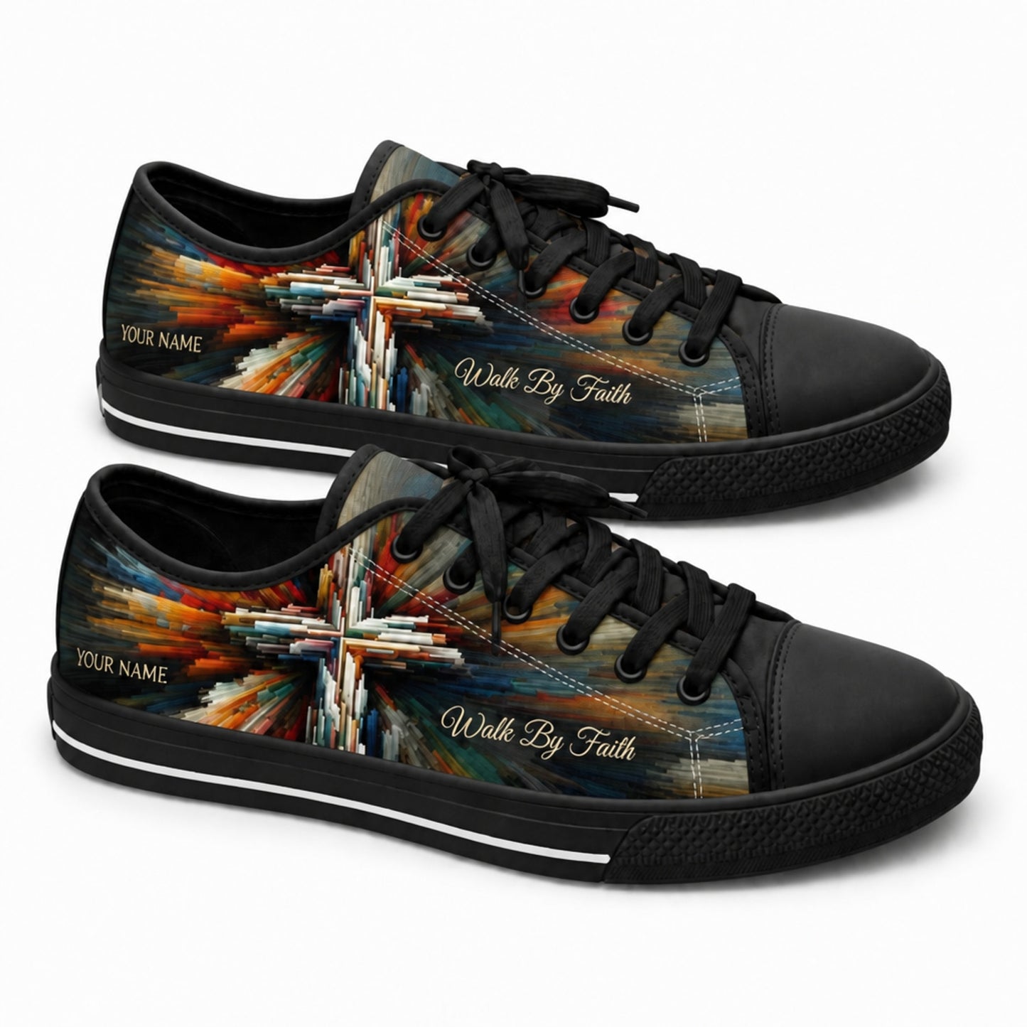 Walk By Faith Cross Artistic Personalized Low Top Shoes black shoes  