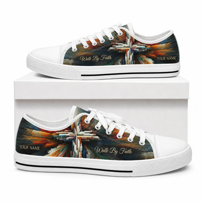 Walk By Faith Cross Artistic Personalized Low Top Shoes box white  