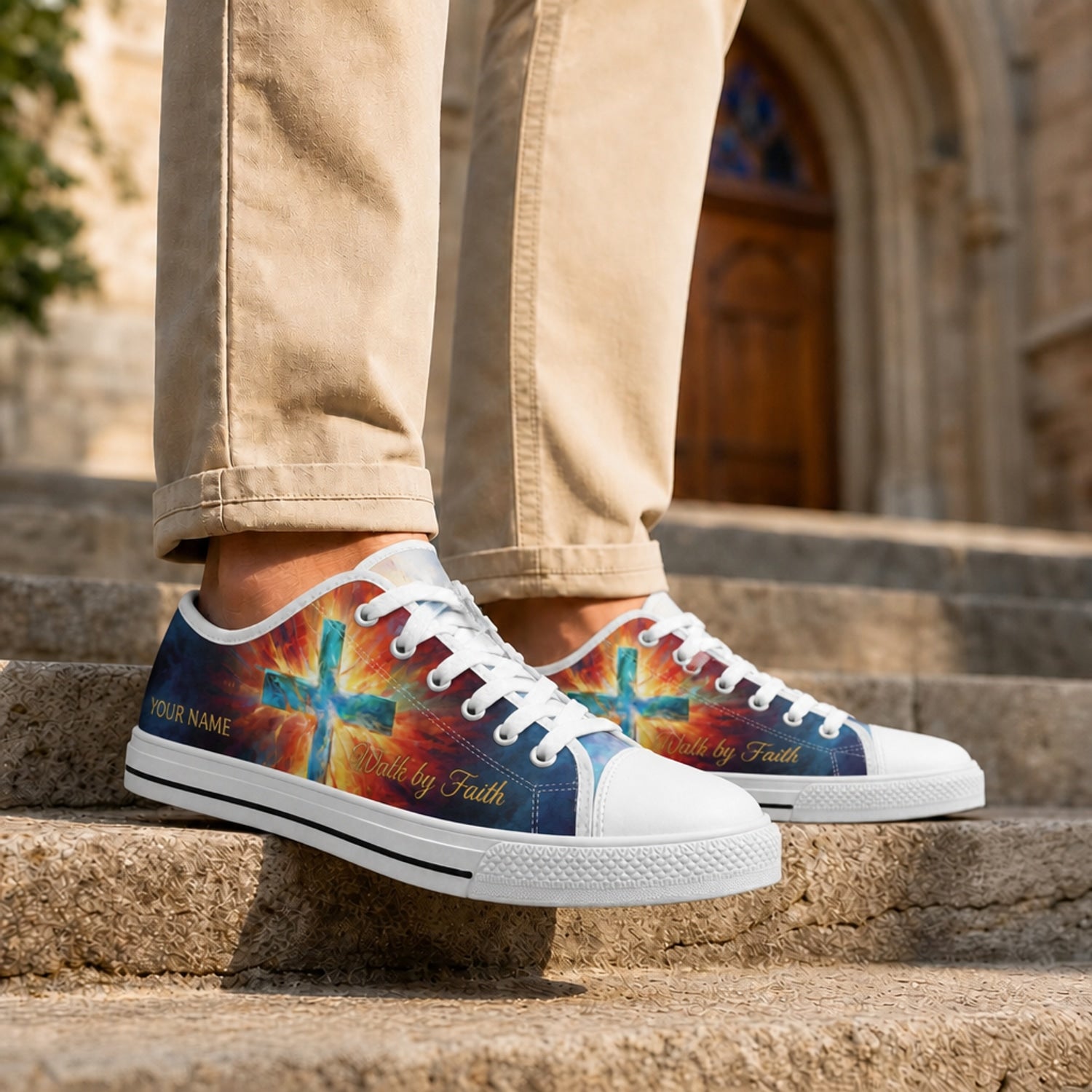 Walk By Faith Cross Graphic Low Top Shoes Life style    
