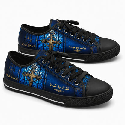 Walk By Faith Cross Graphic God Low Top Shoes black shoes    