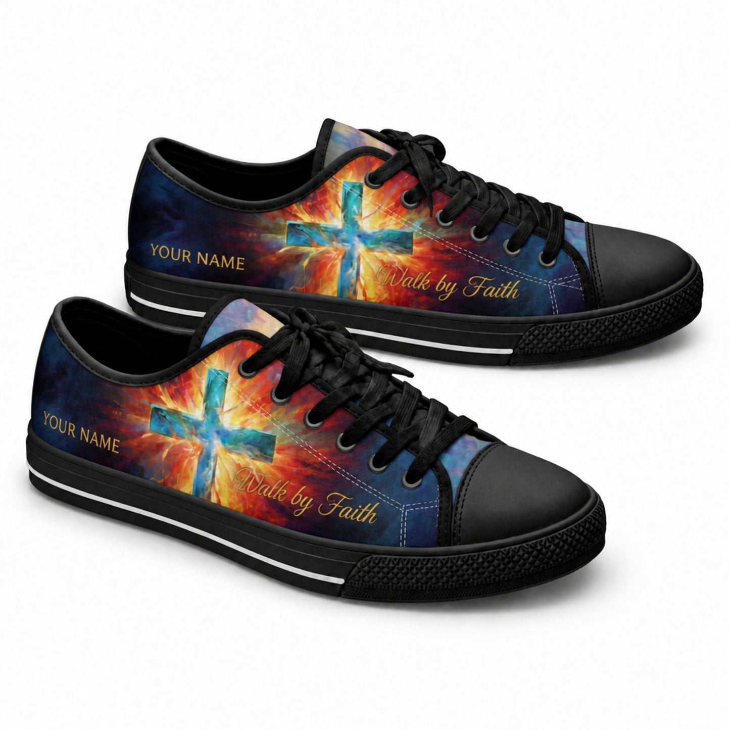 Walk By Faith Cross Graphic Low Top Shoes black shoes    