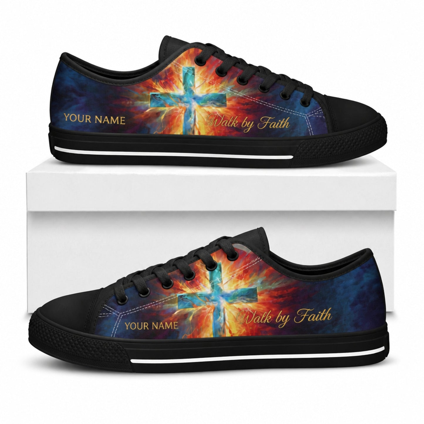 Walk By Faith Cross Graphic Low Top Shoes box black    