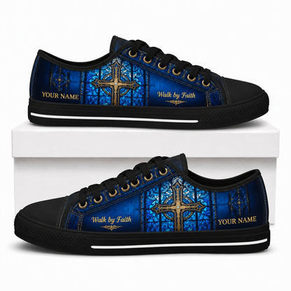 Walk By Faith Cross Graphic God Low Top Shoes box black    