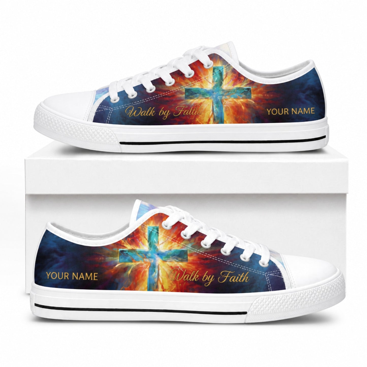 Walk By Faith Cross Graphic Low Top Shoes box white    