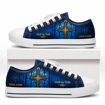 Walk By Faith Cross Graphic God Low Top Shoes box white    
