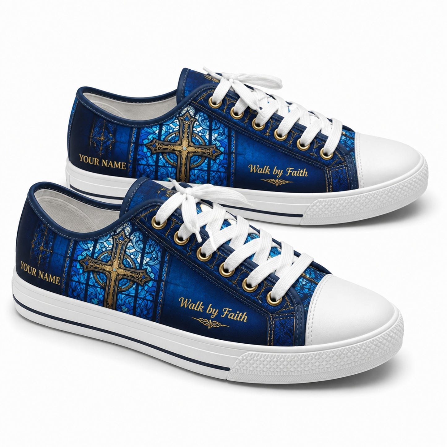 Walk By Faith Cross God Graphic Low Top Shoes        