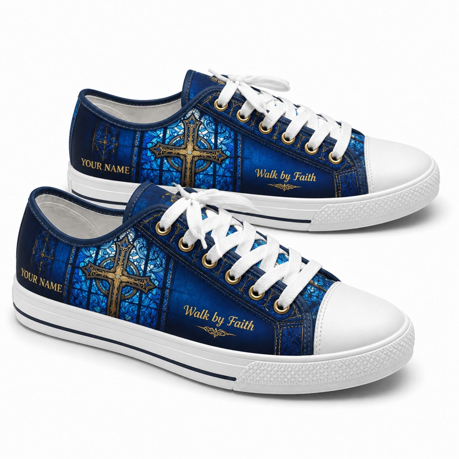 Walk By Faith Cross God Graphic Low Top Shoes        