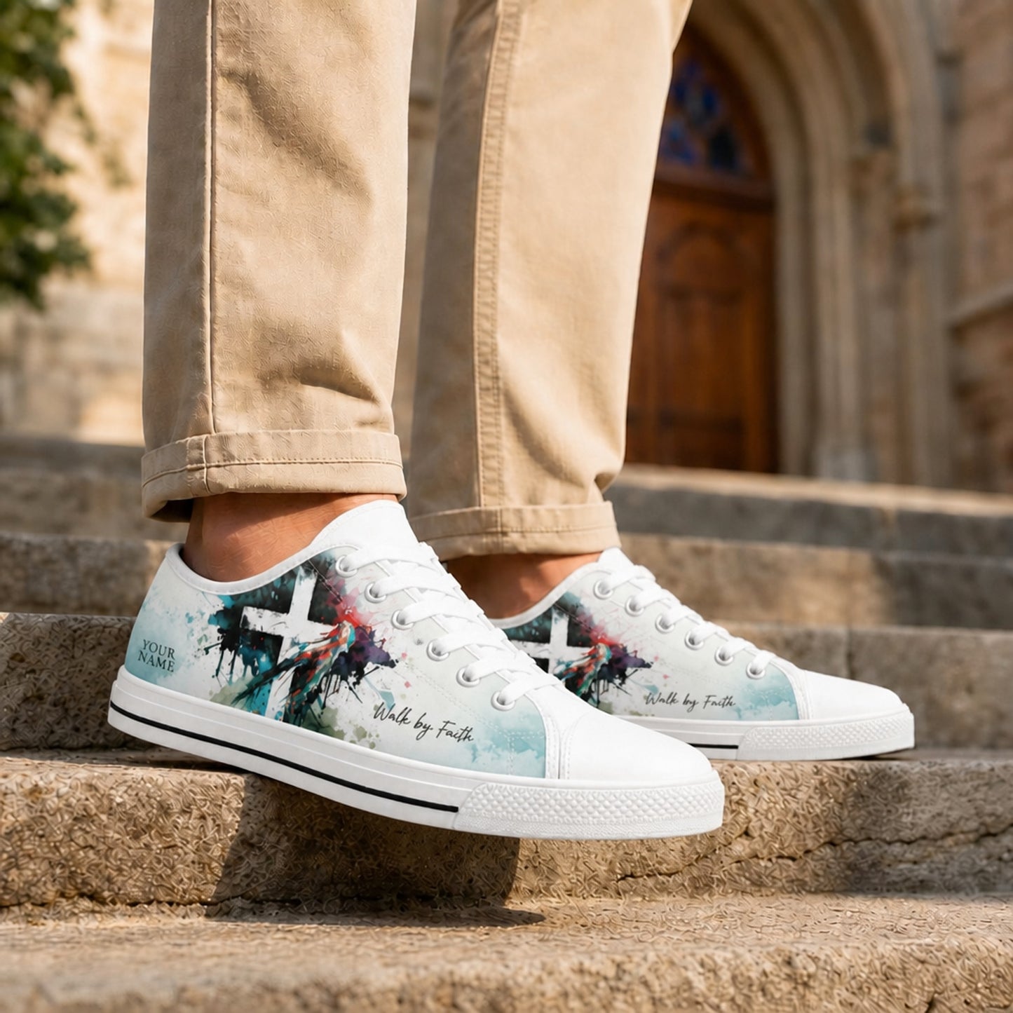 Walk By Faith Cross Modern Custom Low Top Shoes Life style  