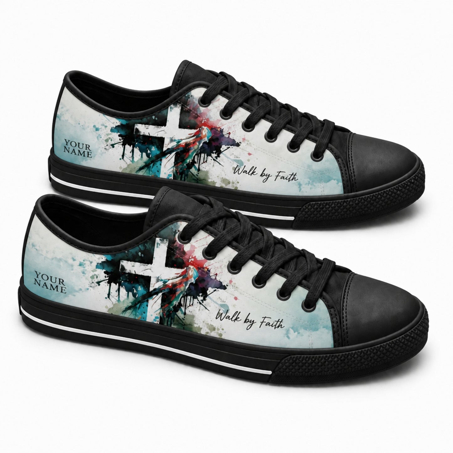 Walk By Faith Cross Modern Custom Low Top Shoes black shoes  