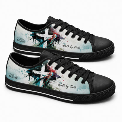 Walk By Faith Cross Modern Custom Low Top Shoes black shoes  