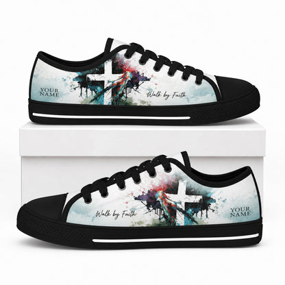 Walk By Faith Cross Modern Custom Low Top Shoes box black  