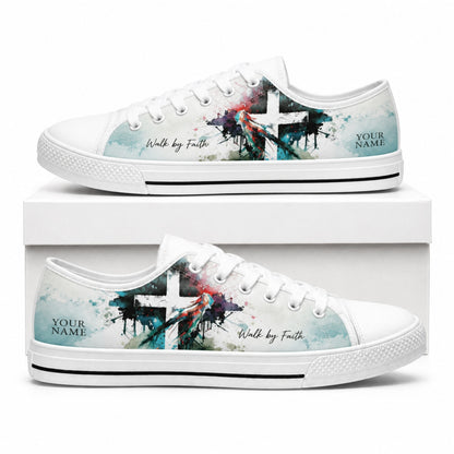 Walk By Faith Cross Modern Custom Low Top Shoes box white  