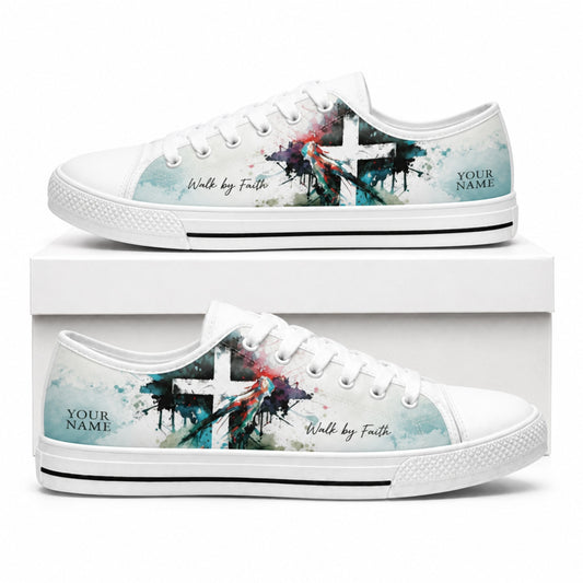 Walk By Faith Cross Modern Custom Low Top Shoes box white  