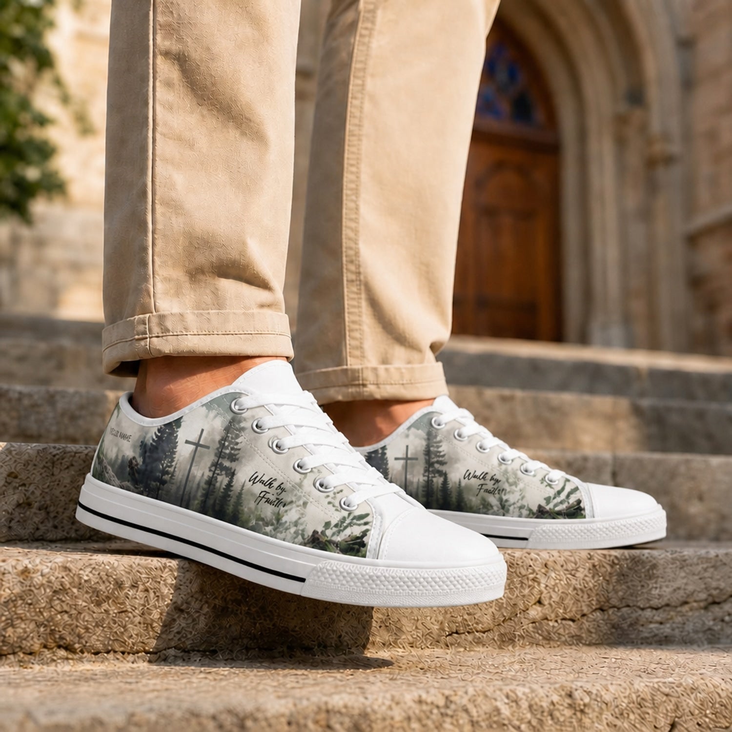 Walk By Faith Cross Nature Personalized Low Top Shoes Life style  