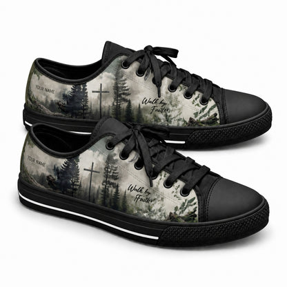 Walk By Faith Cross Nature Personalized Low Top Shoes black shoes  