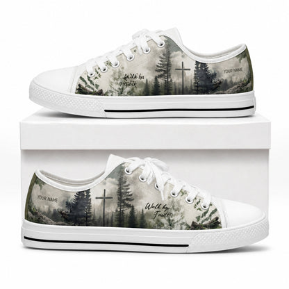 Walk By Faith Cross Nature Personalized Low Top Shoes box white  