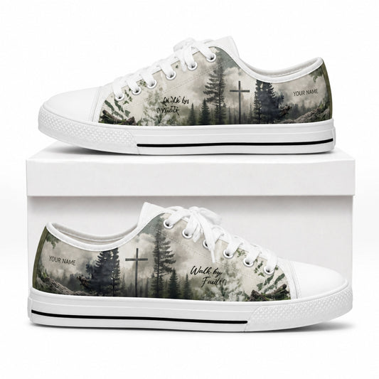 Walk By Faith Cross Nature Personalized Low Top Shoes box white  