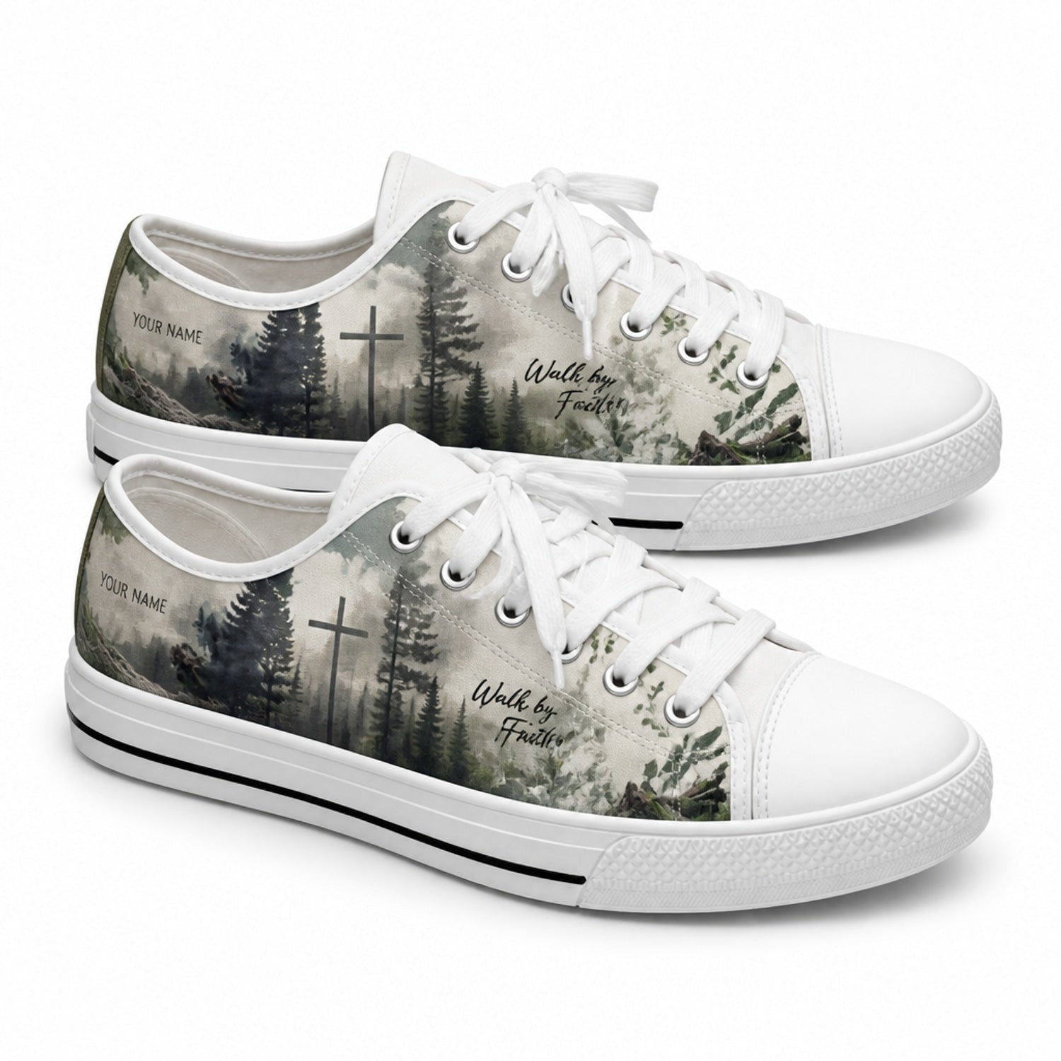 Walk By Faith Cross Nature Personalized Low Top Shoes      