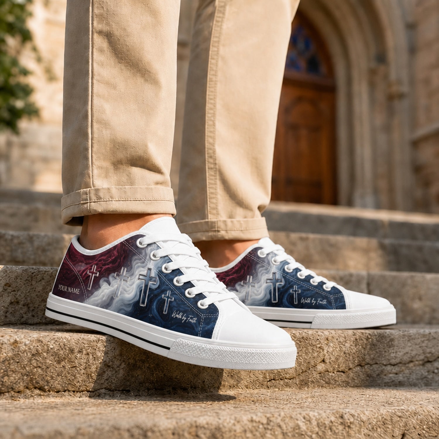 Walk By Faith Crosses Graphic Personalized Low Top Shoes Life style  
