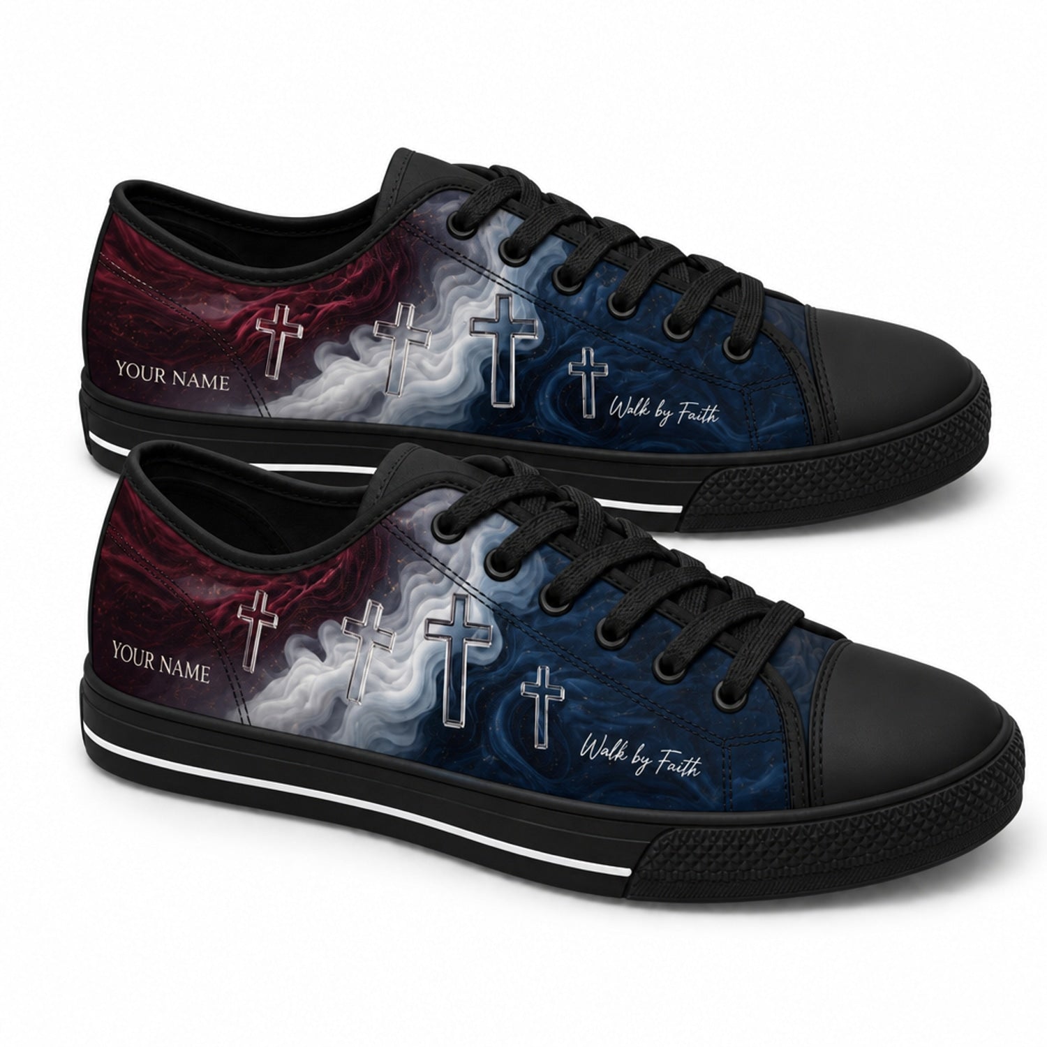 Walk By Faith Crosses Graphic Personalized Low Top Shoes black shoes  