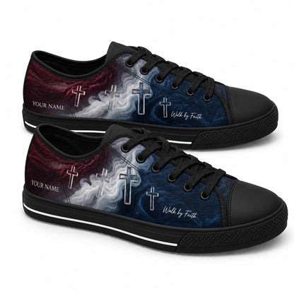 Walk By Faith Crosses Graphic Personalized Low Top Shoes black shoes  