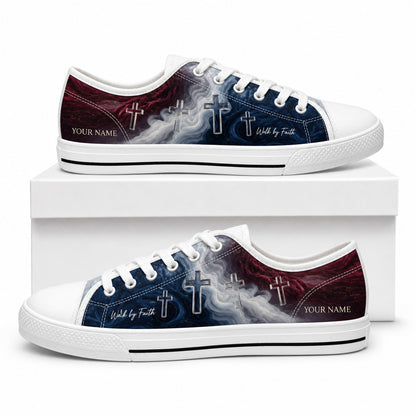 Walk By Faith Crosses Graphic Personalized Low Top Shoes box white  