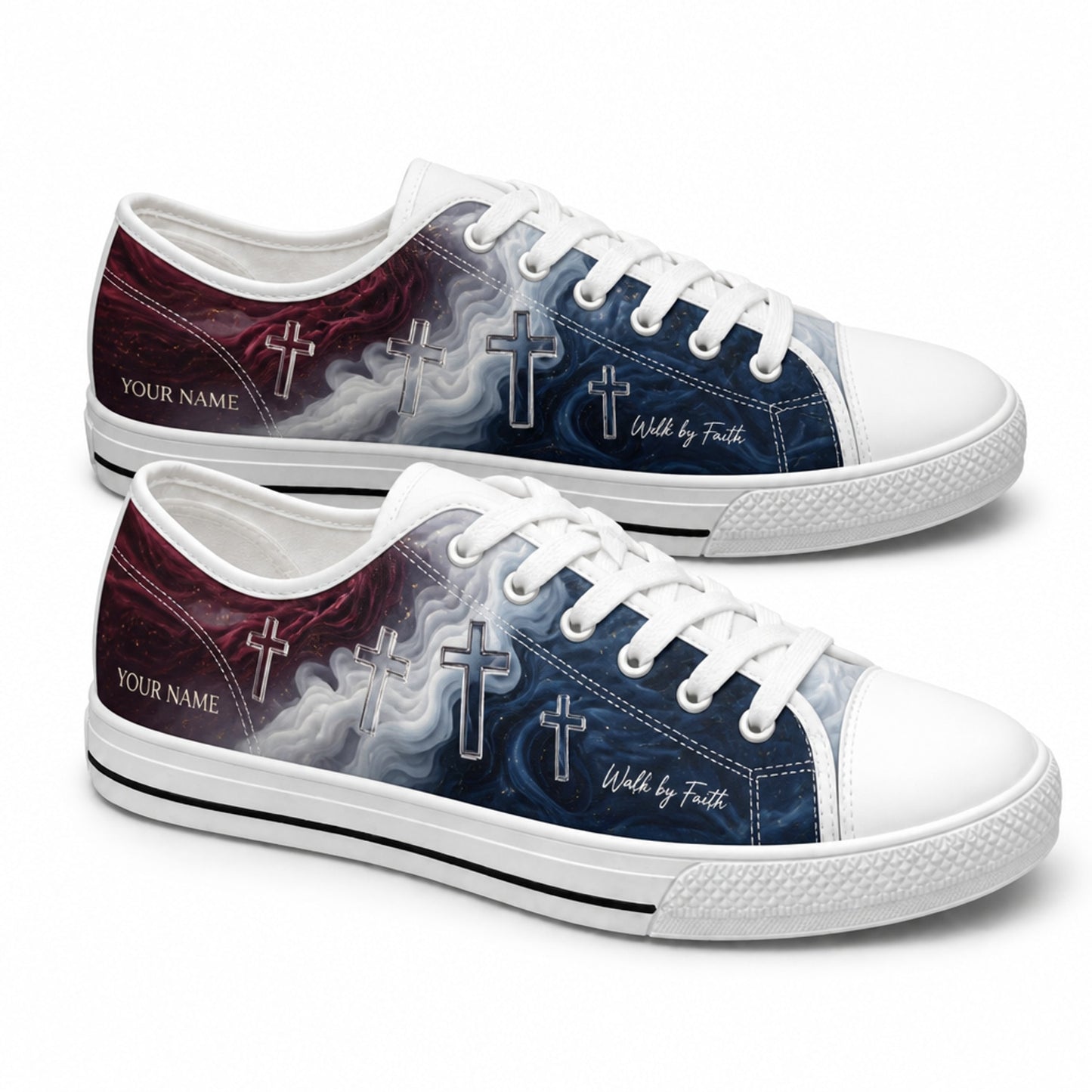 Walk By Faith Crosses Graphic Personalized Low Top Shoes      
