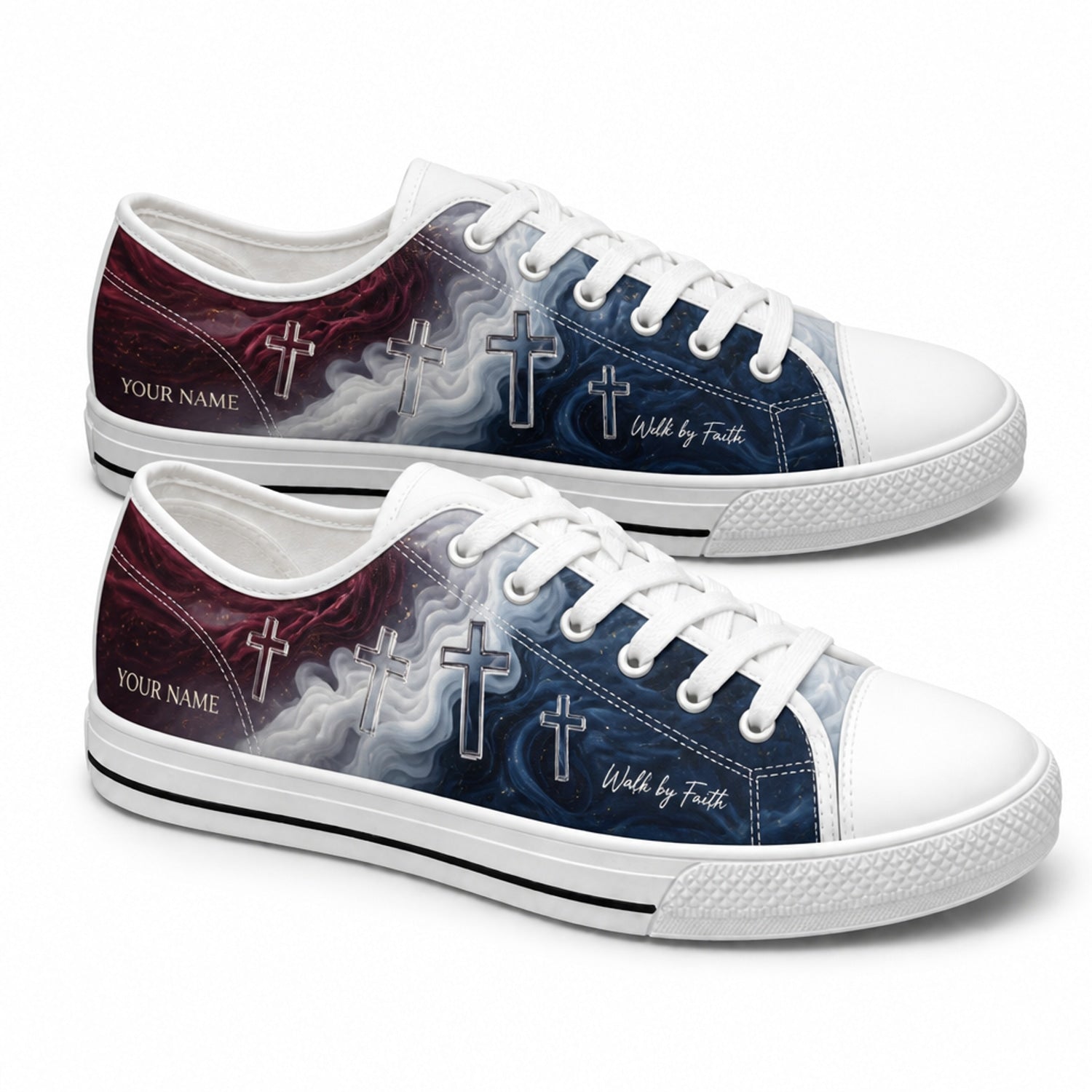 Walk By Faith Crosses Graphic Personalized Low Top Shoes      