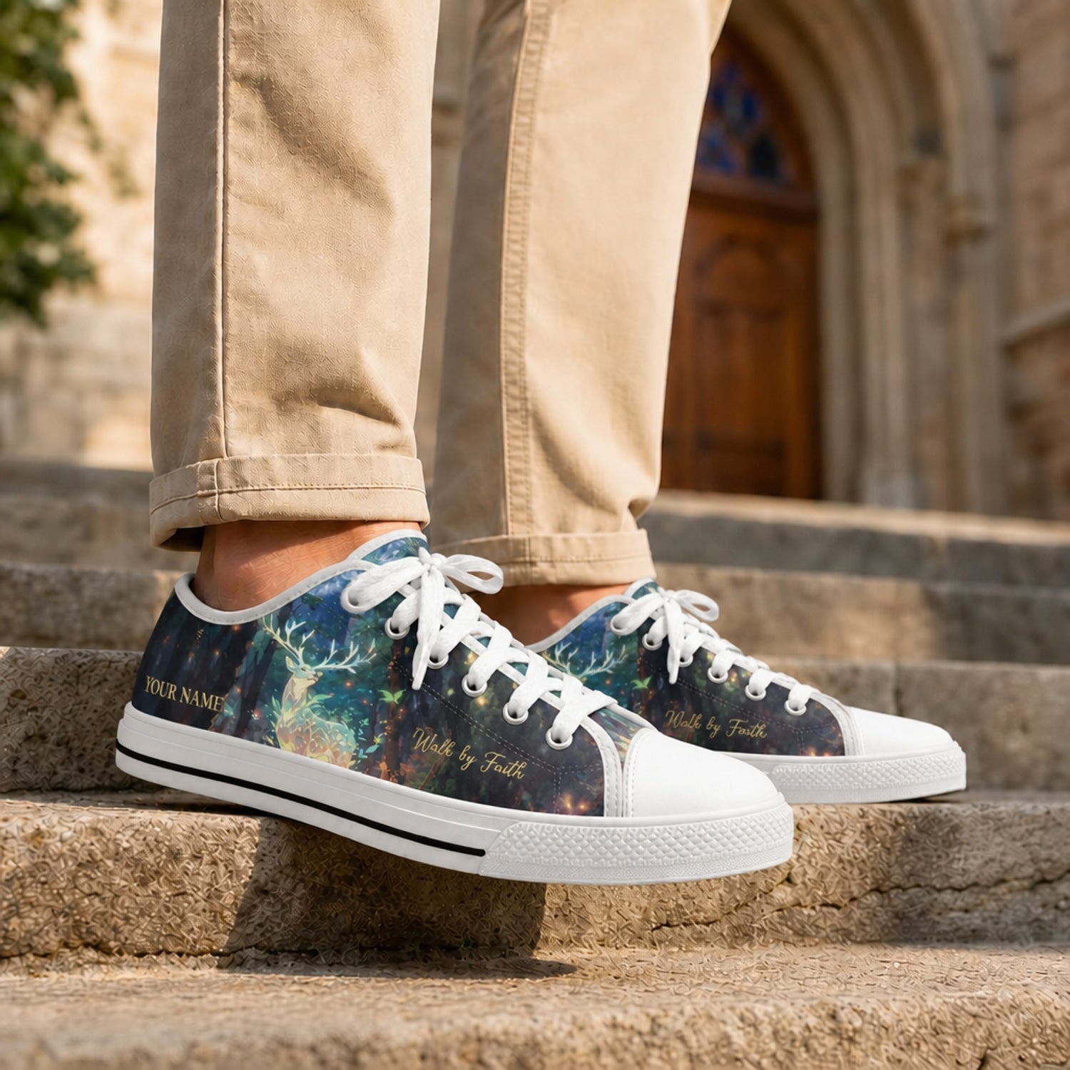 Walk By Faith Deer Artistic Personalized Low Top Shoes Life style  