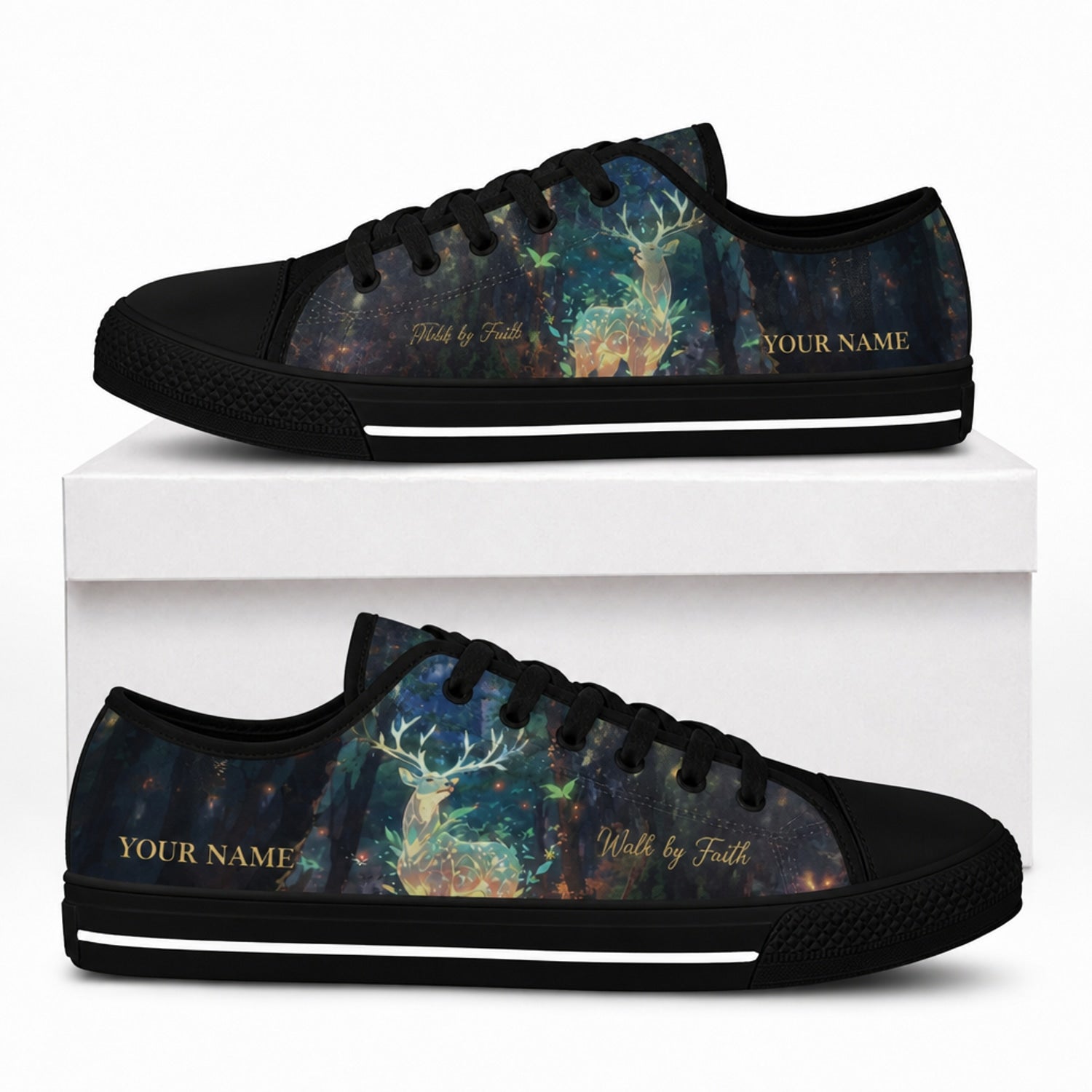 Walk By Faith Deer Artistic Personalized Low Top Shoes box black  