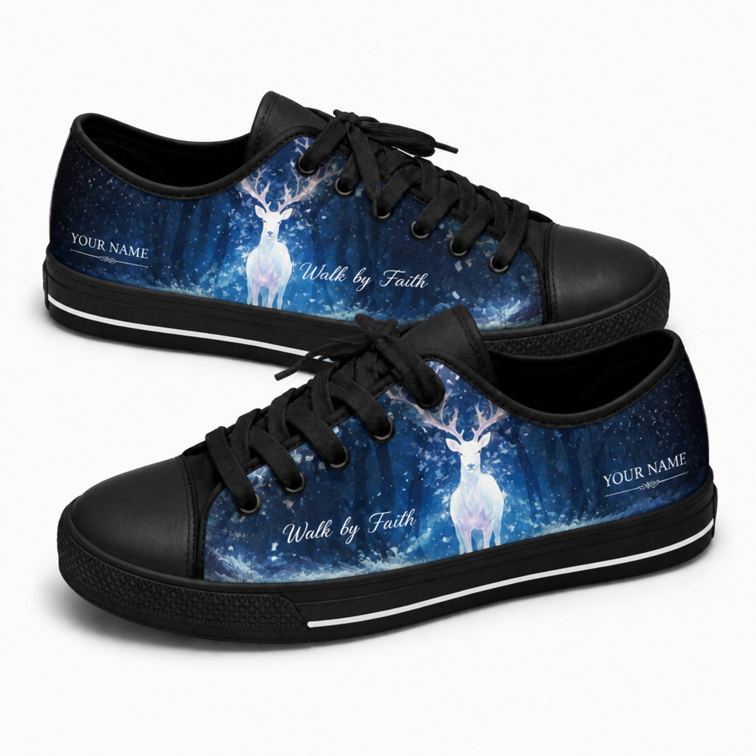 Walk By Faith Deer Personalized Low Top Shoes black shoes    