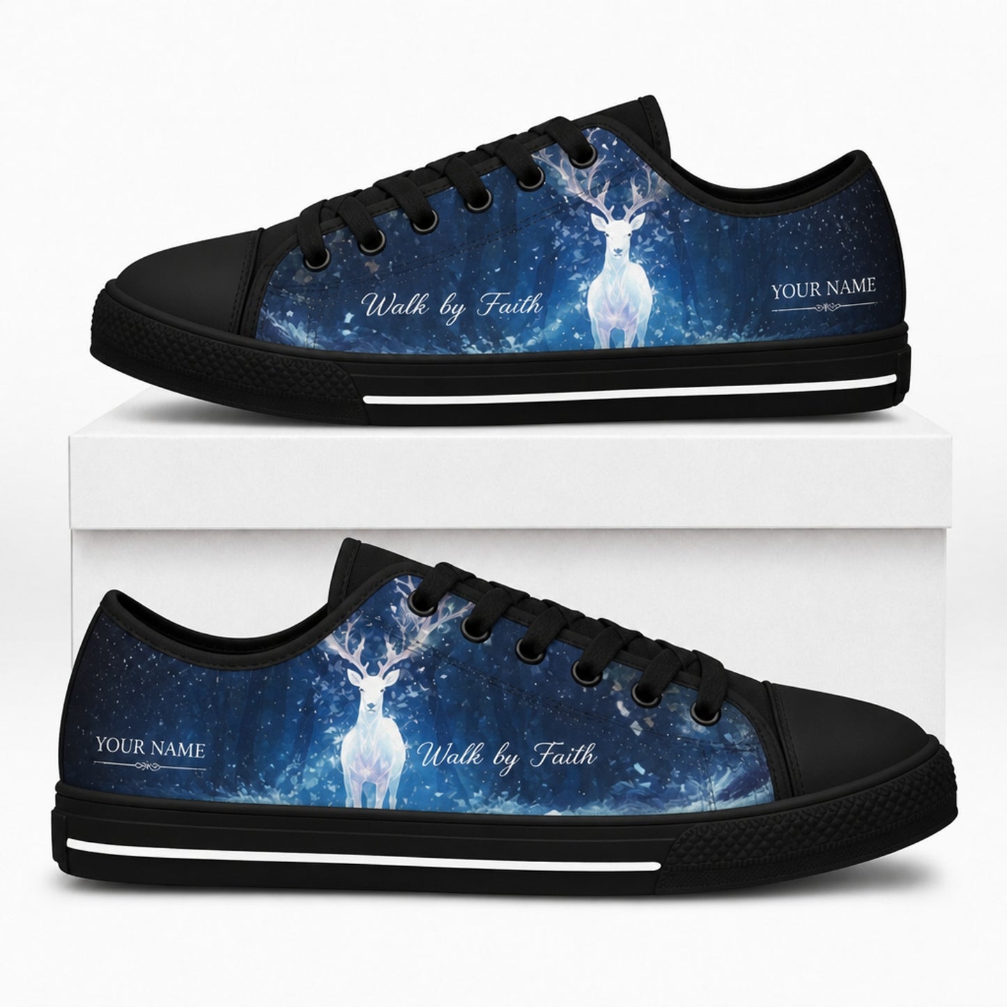 Walk By Faith Deer Personalized Low Top Shoes box black    