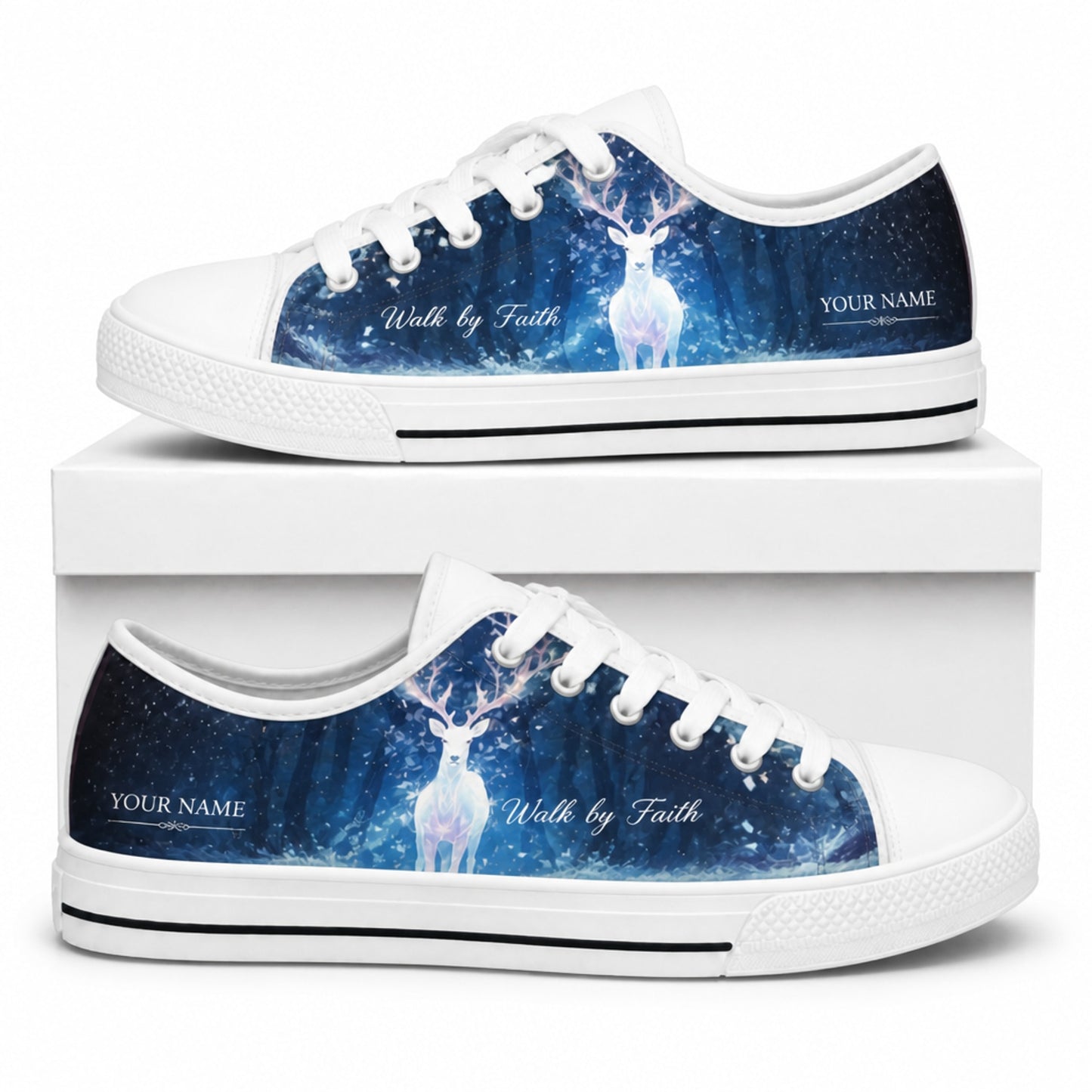 Walk By Faith Deer Personalized Low Top Shoes box white    