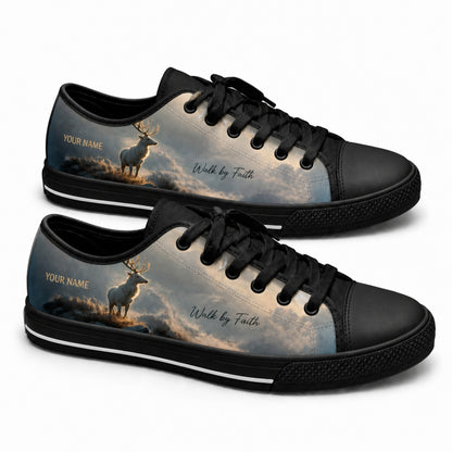 Walk By Faith Deer Rustic Personalized Low Top Shoes black shoes  