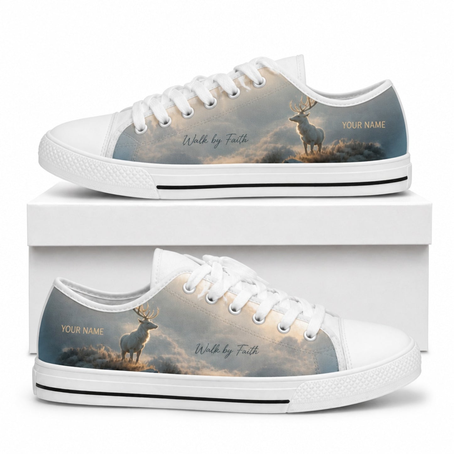 Walk By Faith Deer Rustic Personalized Low Top Shoes box white  