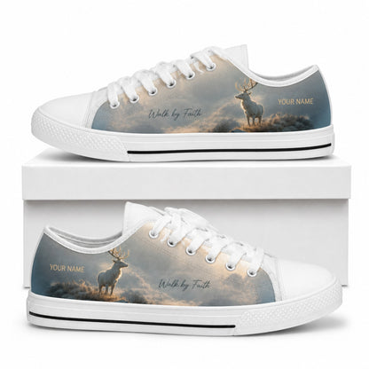 Walk By Faith Deer Rustic Personalized Low Top Shoes box white  