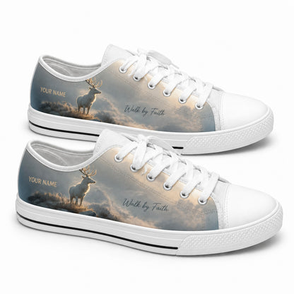 Walk By Faith Deer Rustic Personalized Low Top Shoes      