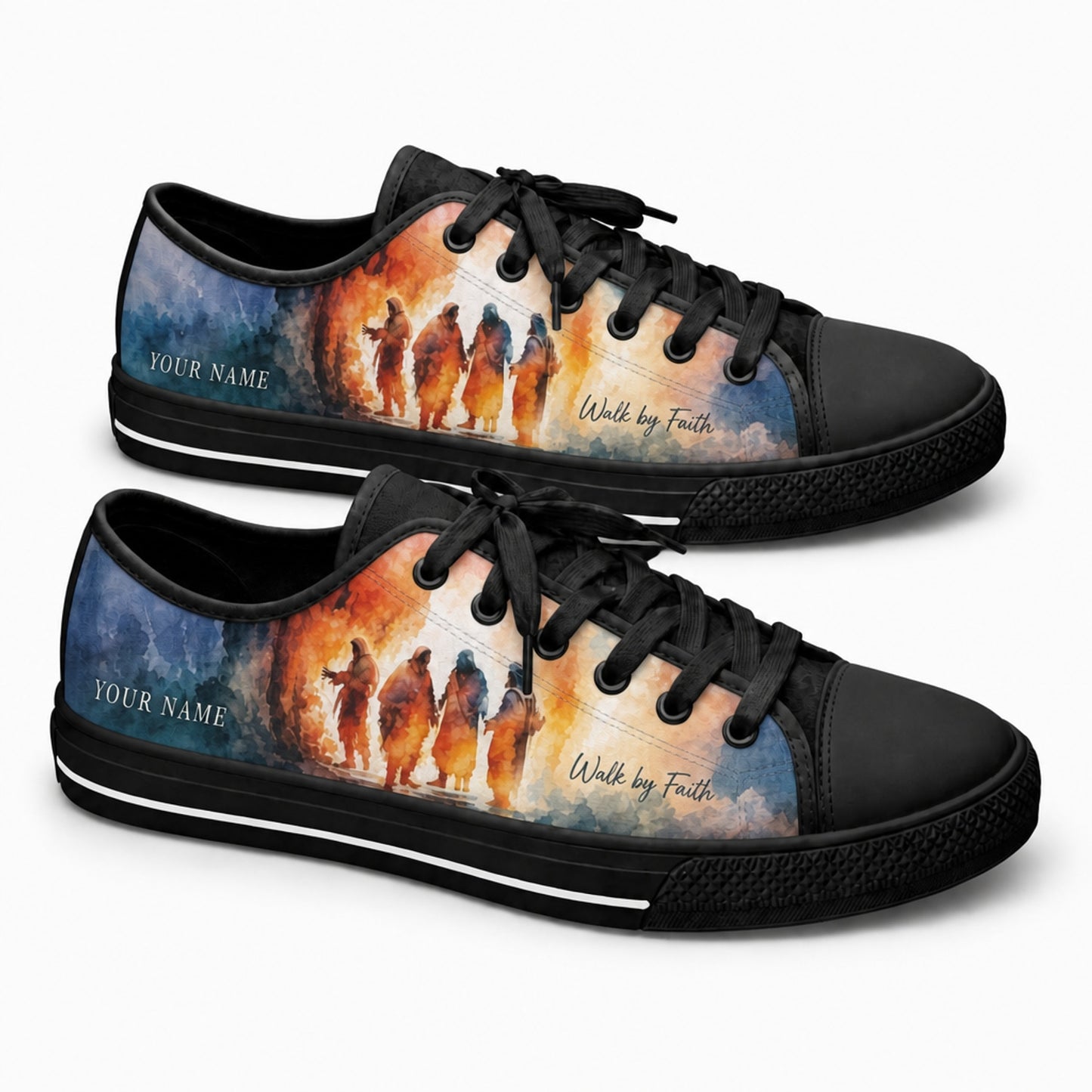 Walk By Faith Design Classic Personalized Low Top Shoes black shoes  